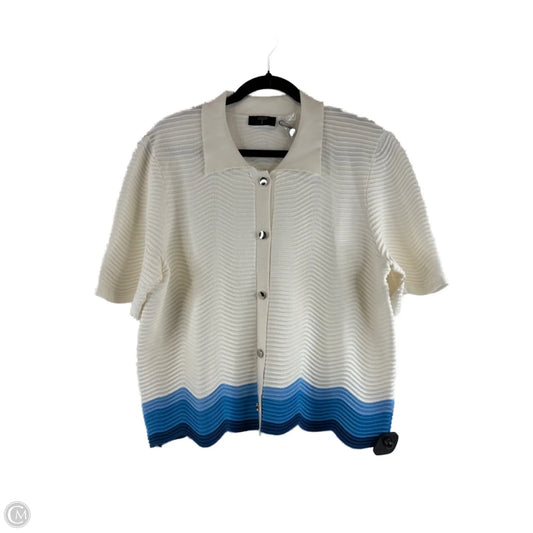 Sweater Cardigan By T Tahari In Blue & White, Size: Xl