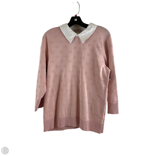 Top Long Sleeve By Cable And Gauge In Pink & White, Size: Xl