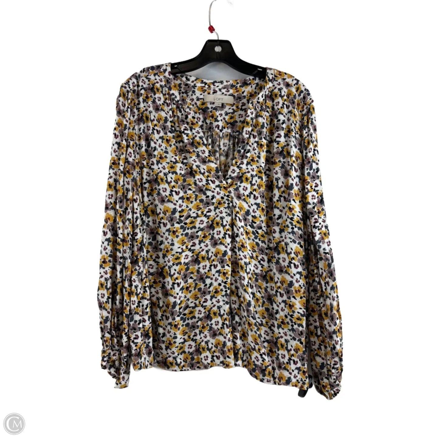 Top Long Sleeve By Loft In White & Yellow, Size: L