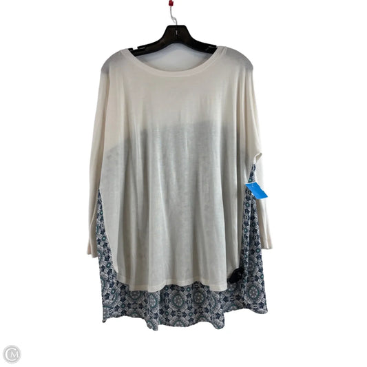 Top 3/4 Sleeve By Loft In Blue & White, Size: L