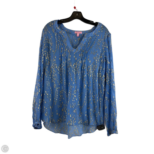 Top Long Sleeve Designer By Lilly Pulitzer In Blue & Gold, Size: L
