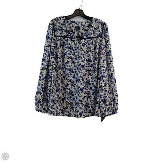 Top Long Sleeve By Talbots In Blue & White, Size: Xl