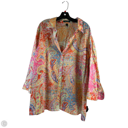 Top Long Sleeve Basic By Lauren By Ralph Lauren In Orange & Pink, Size: 3x