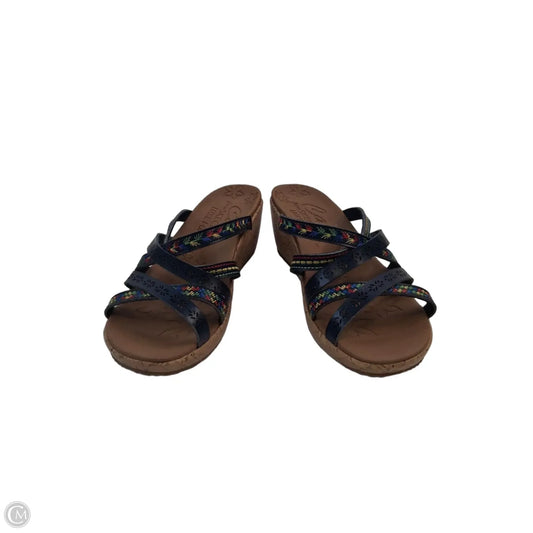 Sandals Heels Wedge By Skechers In Blue & Tan, Size: 8