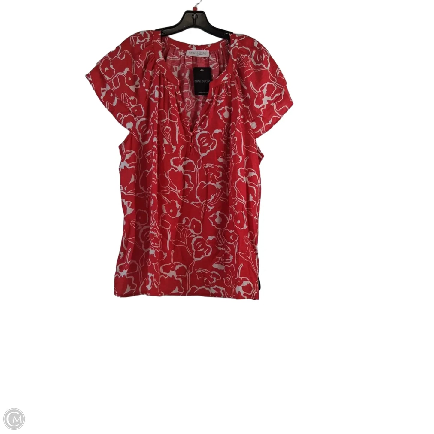 Top Short Sleeve By Impressions In Red & White, Size: 1x