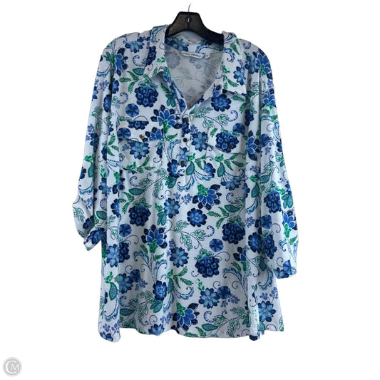 Top Short Sleeve By Emily Daniels In Blue & Green, Size: 3x
