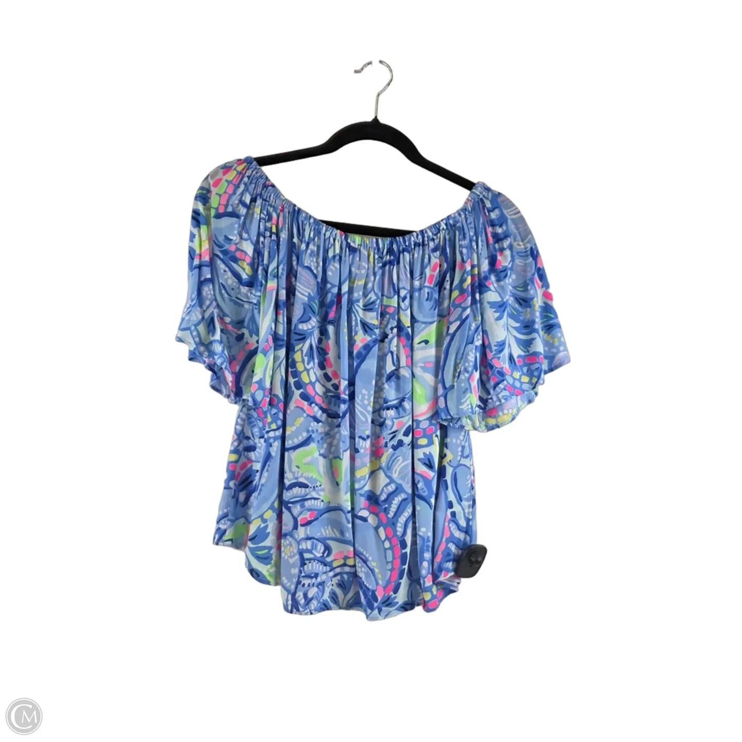 Top Short Sleeve Designer By Lilly Pulitzer In Blue & Pink, Size: S