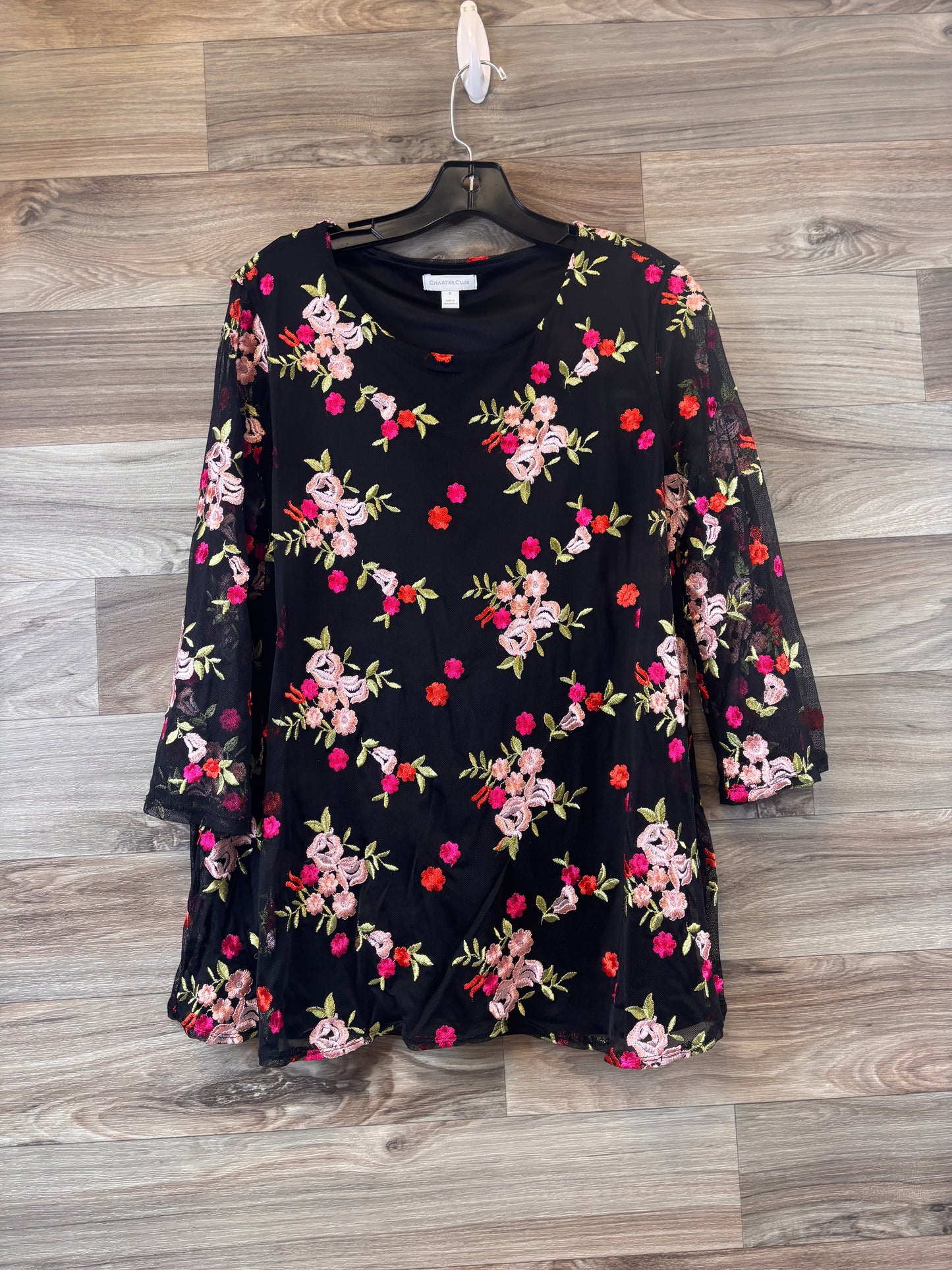 Top Long Sleeve By Charter Club In Floral Print, Size: M