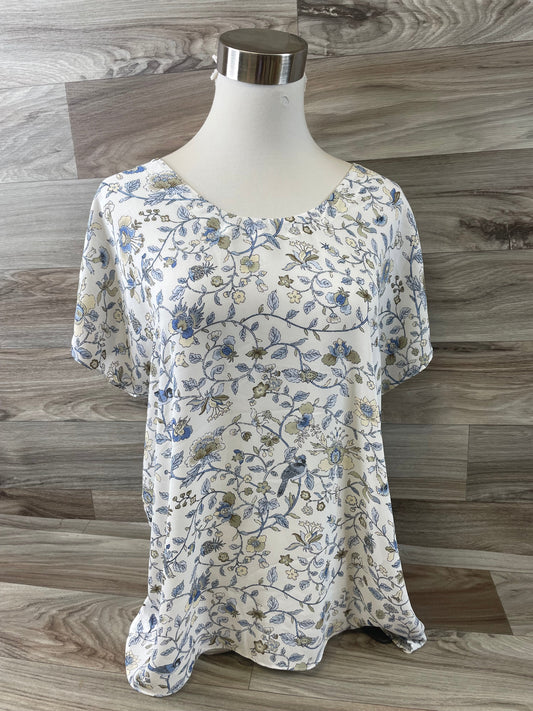 Blue & White Top Short Sleeve Loft, Size L