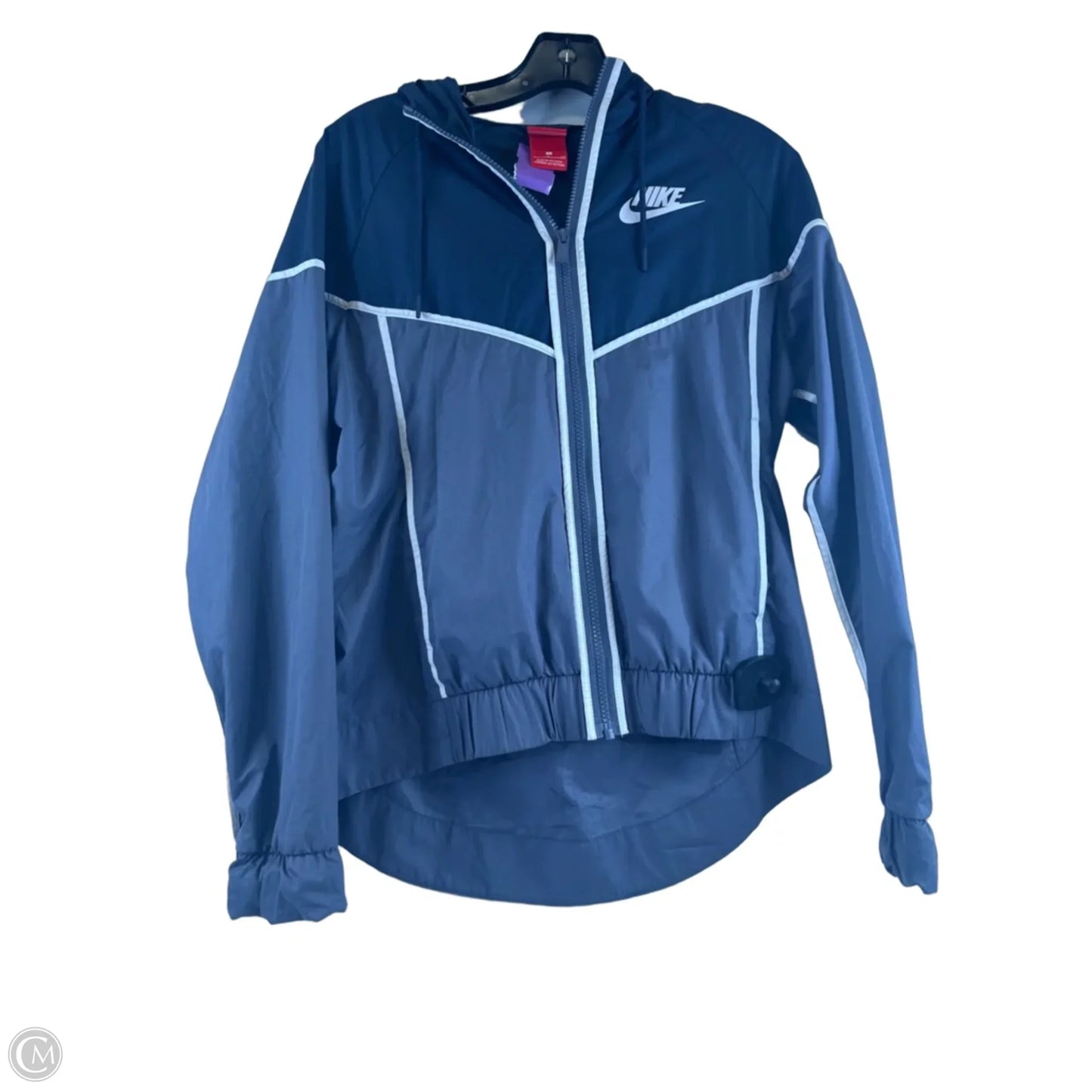 Jacket Windbreaker By Nike Apparel In Blue & White, Size: S