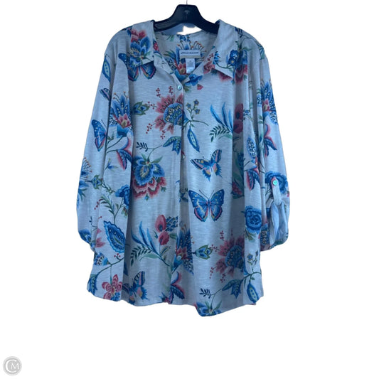 Top Long Sleeve By Alfred Dunner In Blue & Cream, Size: 3x