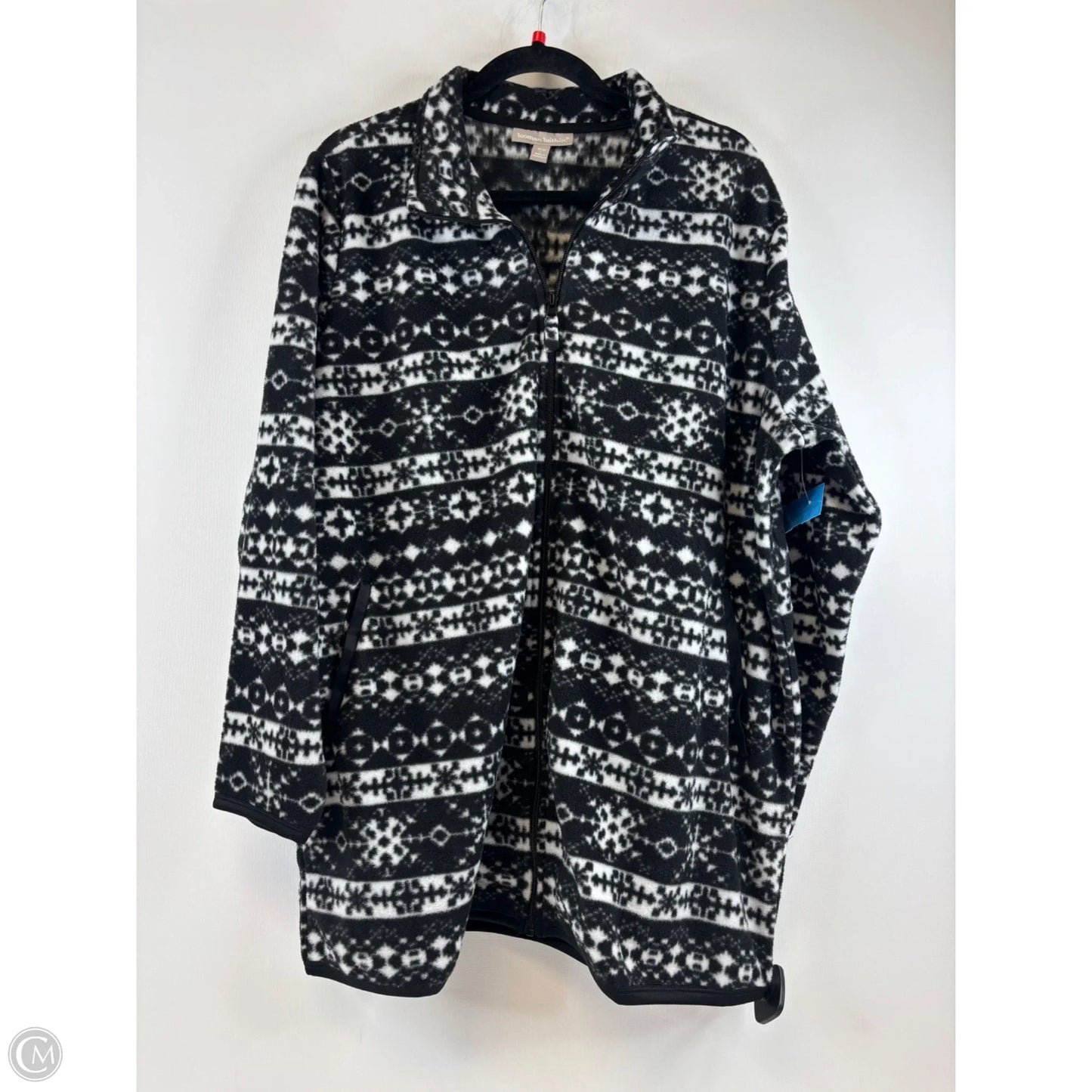 Jacket Fleece By Woman Within In Black & White, Size: 2x