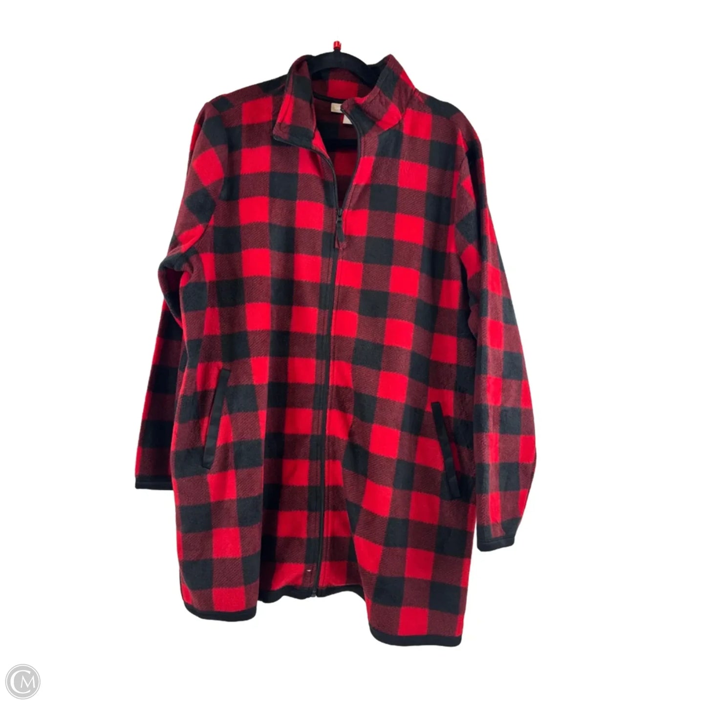 Jacket Fleece By Woman Within In Black & Red, Size: 2x