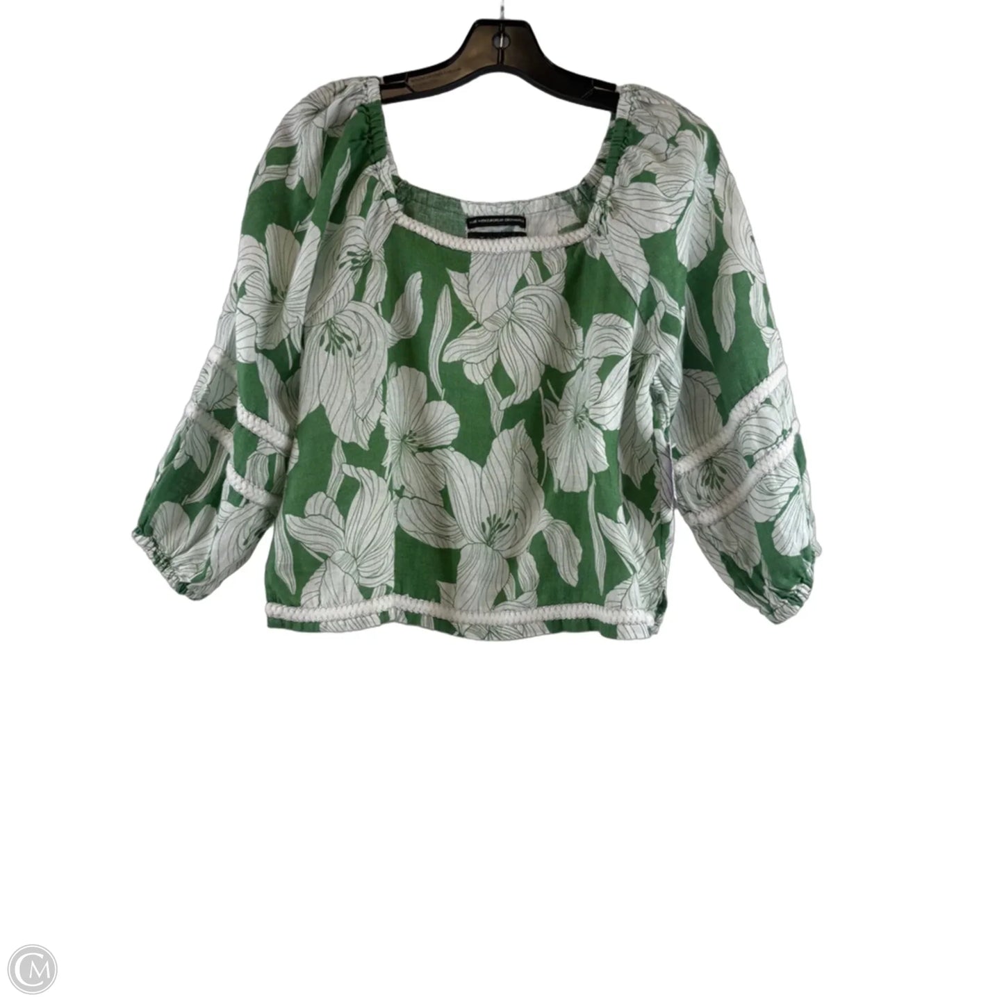 Top 3/4 Sleeve By Tahari In Green & White, Size: S