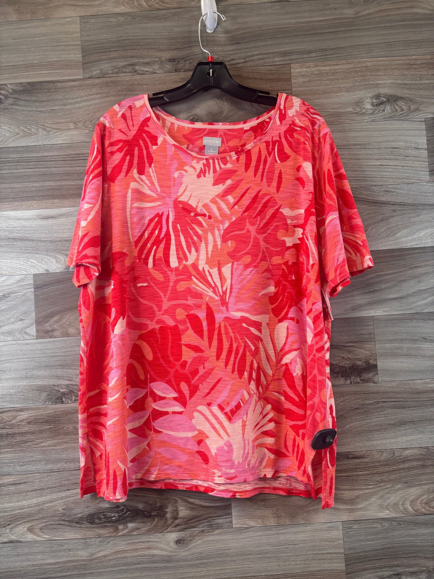 Orange & Pink Top Short Sleeve Chicos, Size Xl