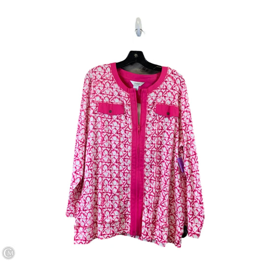 Top Long Sleeve By Cj Banks In Pink & White, Size: 1x