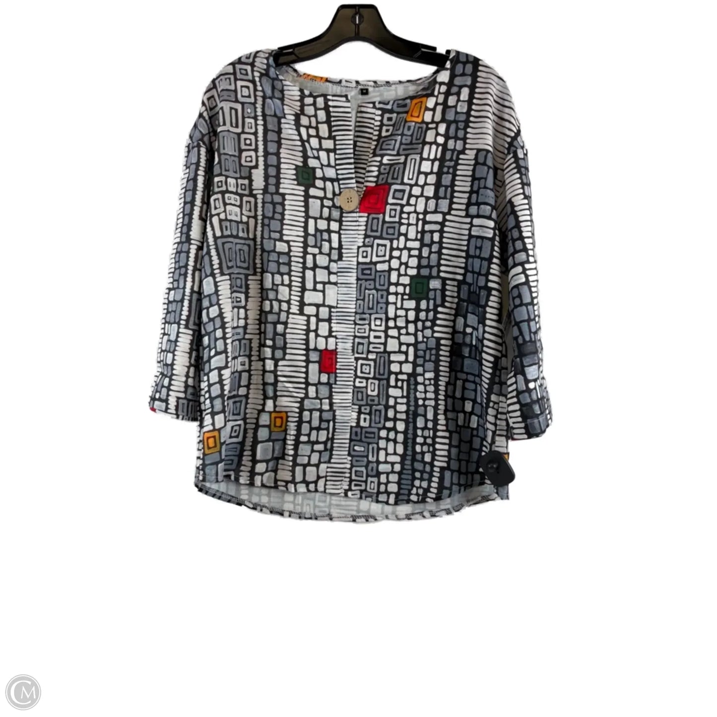 Top 3/4 Sleeve By Clothes Mentor In Grey & White, Size: M