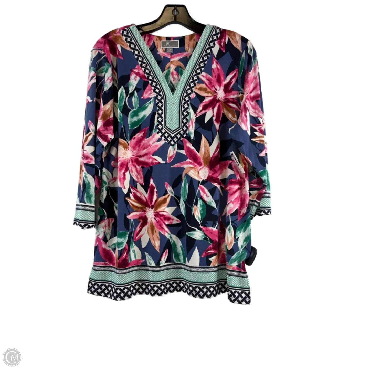 Top 3/4 Sleeve By Jm Collections In Blue & Pink, Size: Xlp