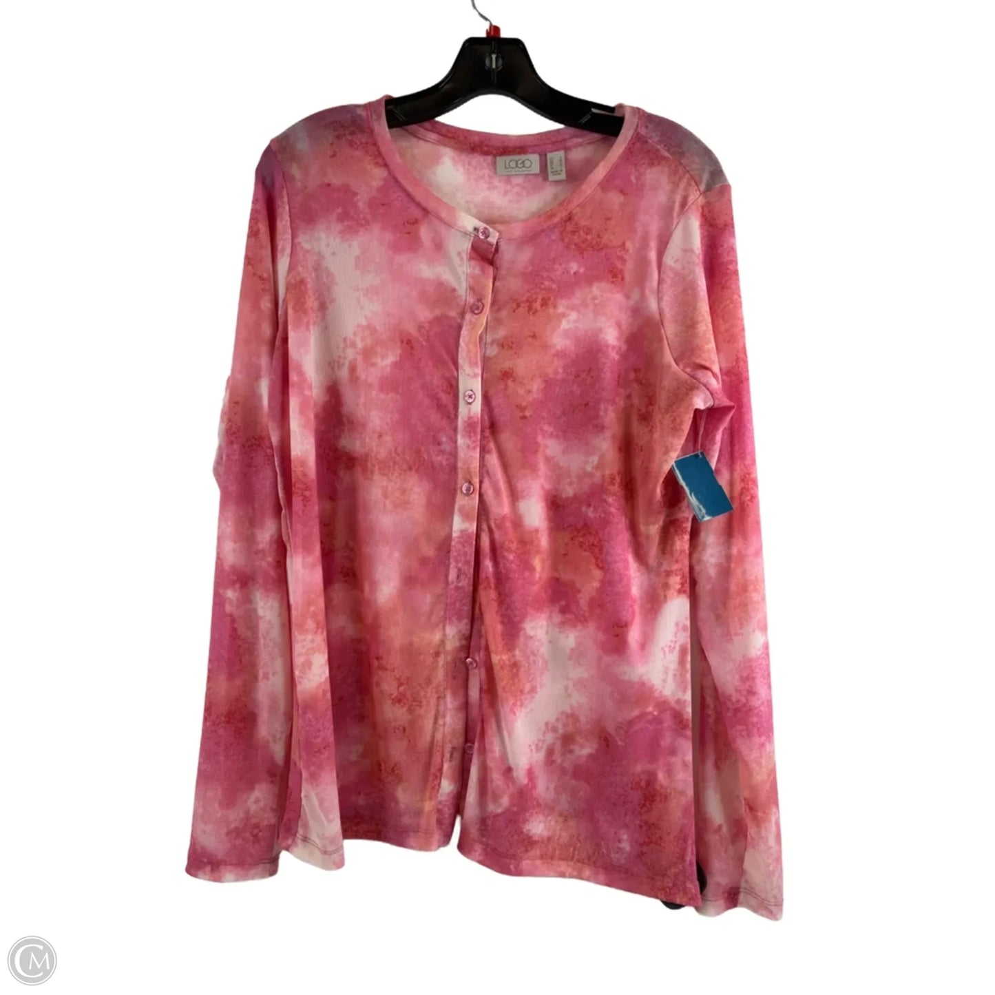 Top Long Sleeve By Logo In Pink & Yellow, Size: S