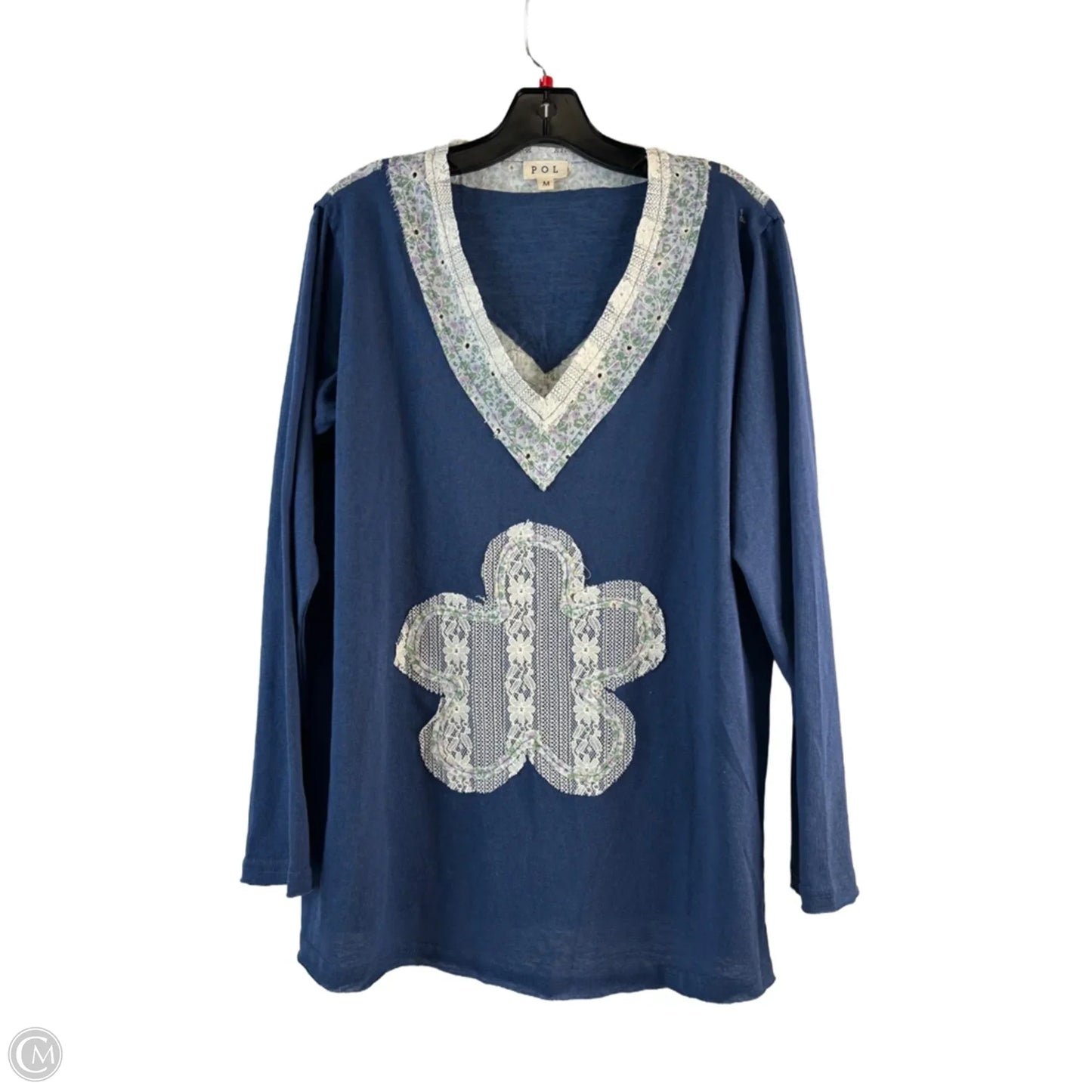 Top Long Sleeve By Pol In Blue & White, Size: M