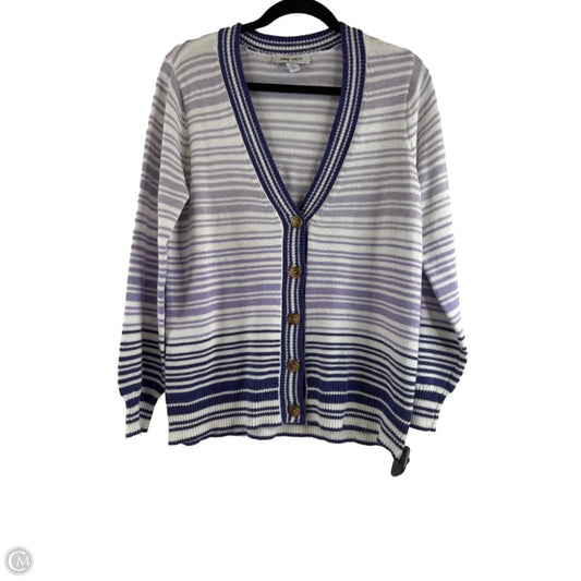 Sweater Cardigan By Nine West Apparel In Purple & White, Size: L
