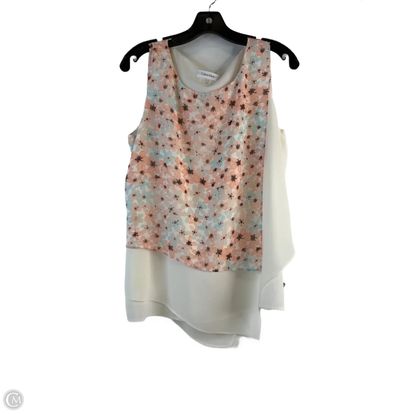 Top Sleeveless By Calvin Klein In Orange & White, Size: L