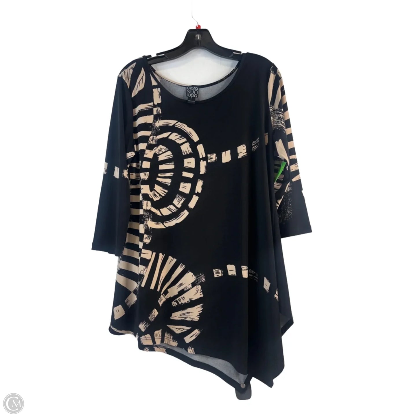 Top 3/4 Sleeve By Clara Sun Woo In Black & Tan, Size: S