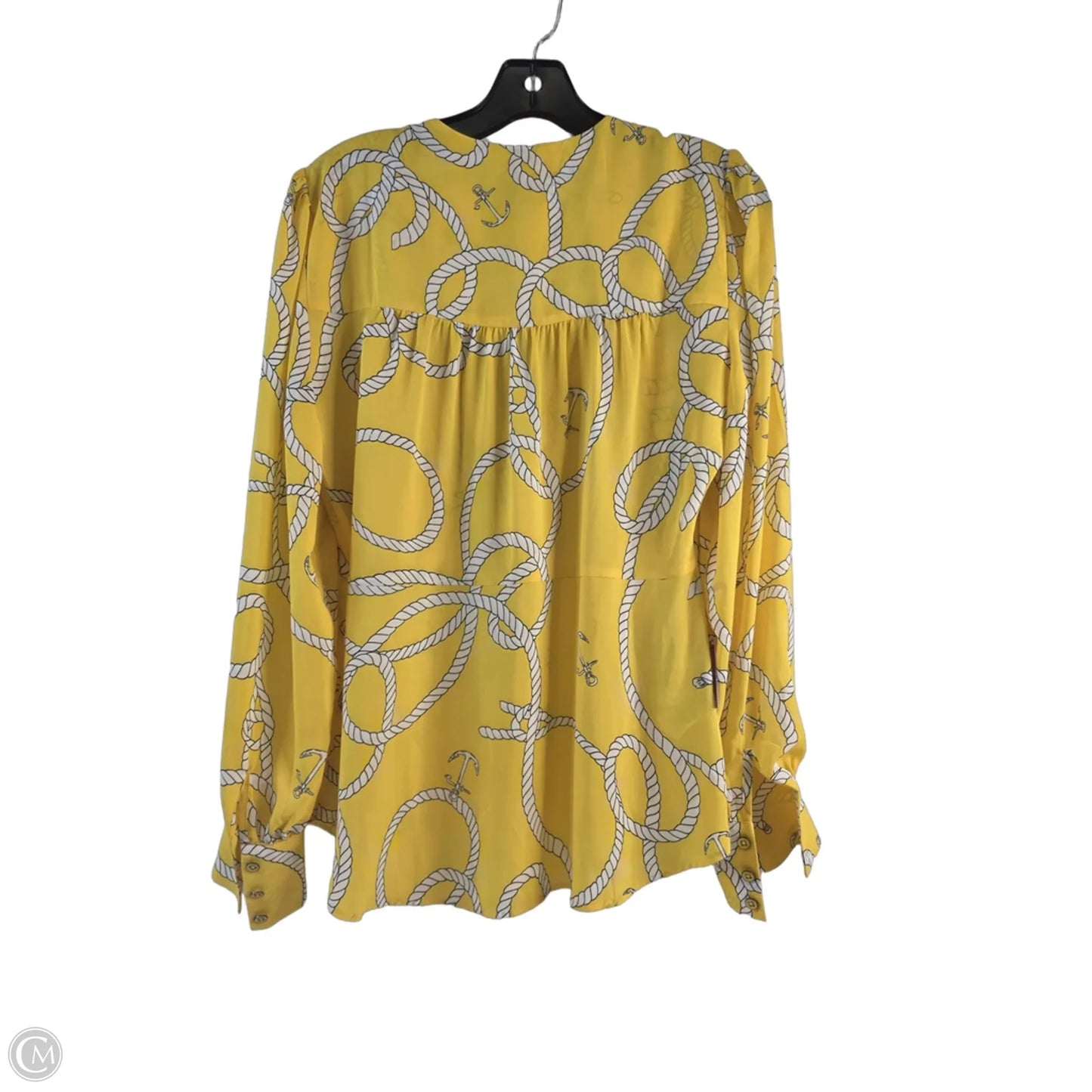 Top Long Sleeve By Cabi In White & Yellow, Size: M