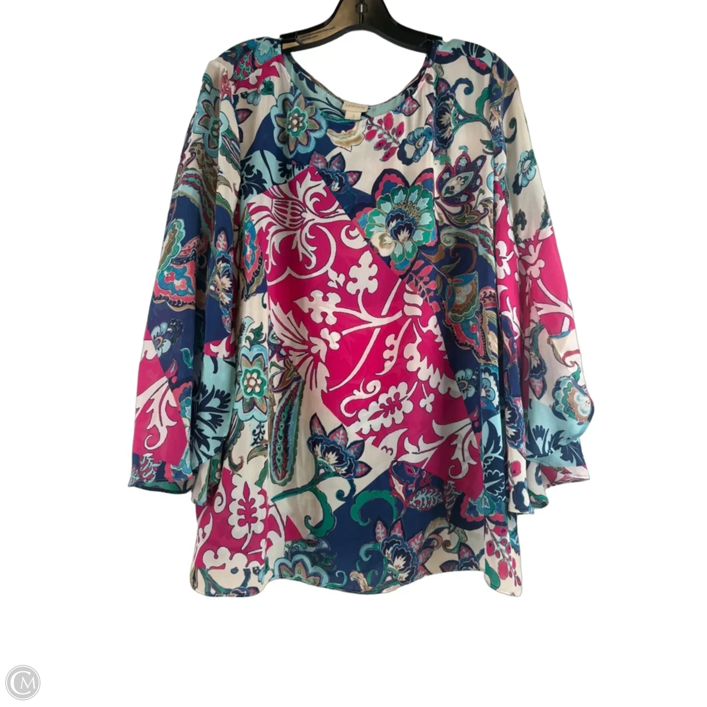 Top 3/4 Sleeve By Chicos In Blue & Pink, Size: Xl