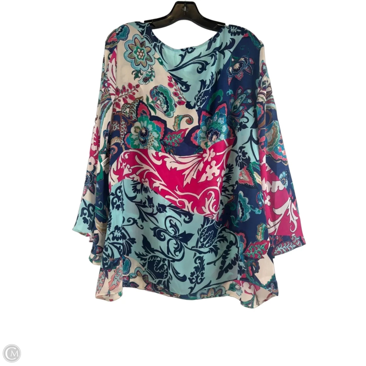 Top 3/4 Sleeve By Chicos In Blue & Pink, Size: Xl