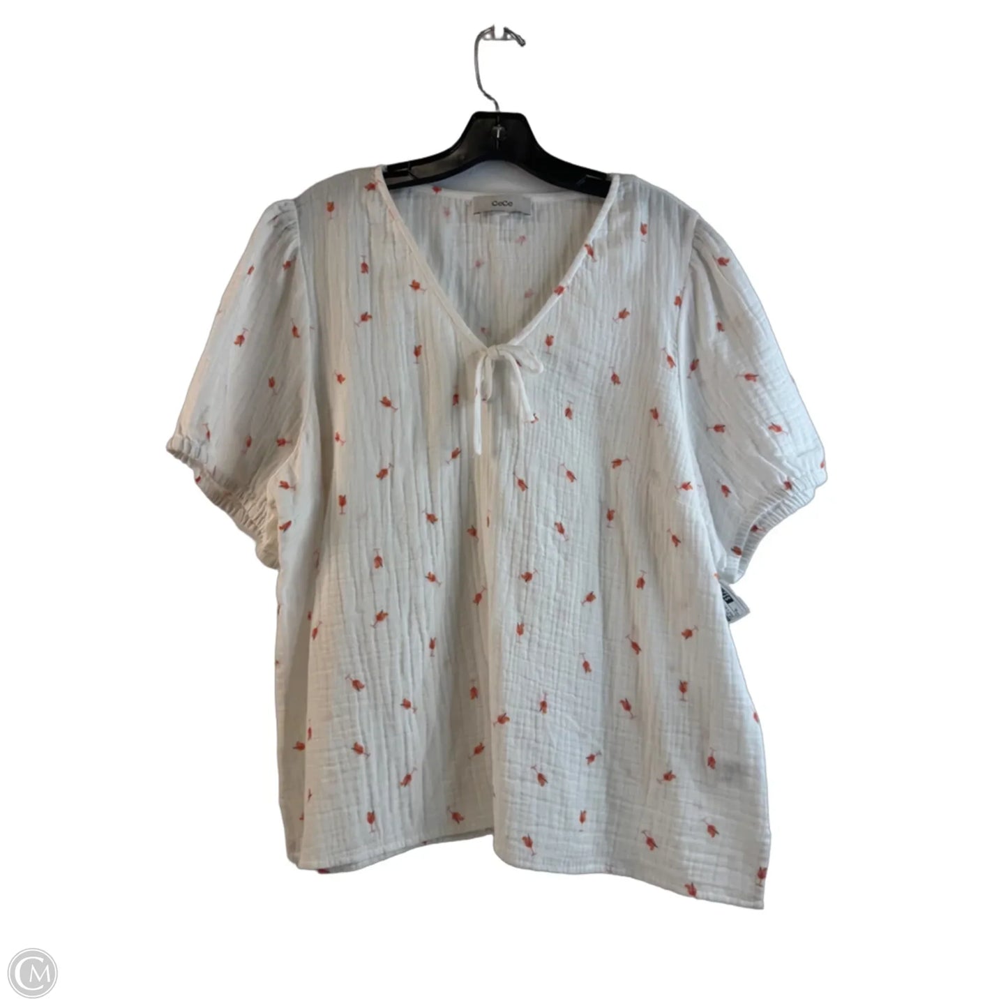 Top Short Sleeve By Cece In Orange & White, Size: Xl