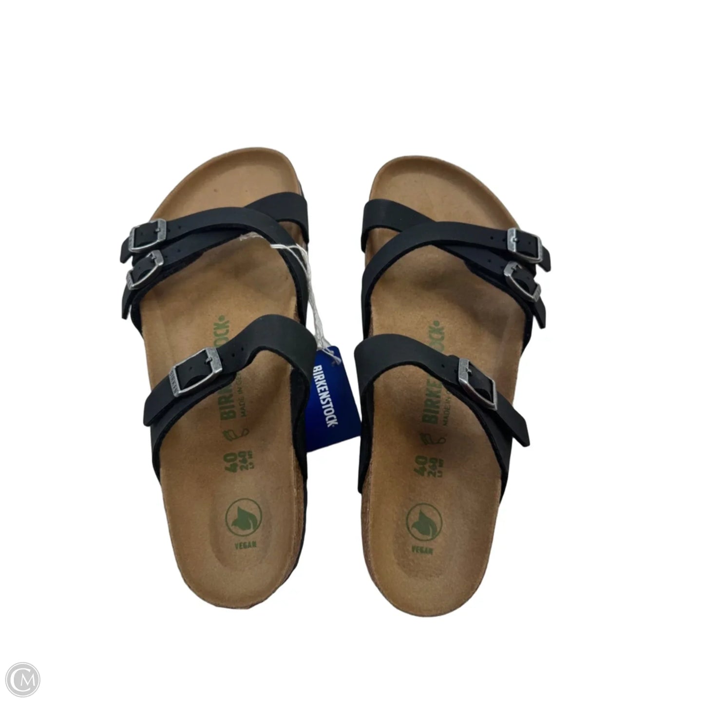 Sandals Flats By Birkenstock In Black & Tan, Size: 9