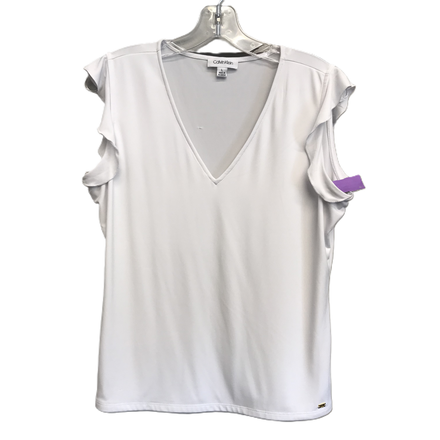 White Top Short Sleeve By Calvin Klein, Size: L