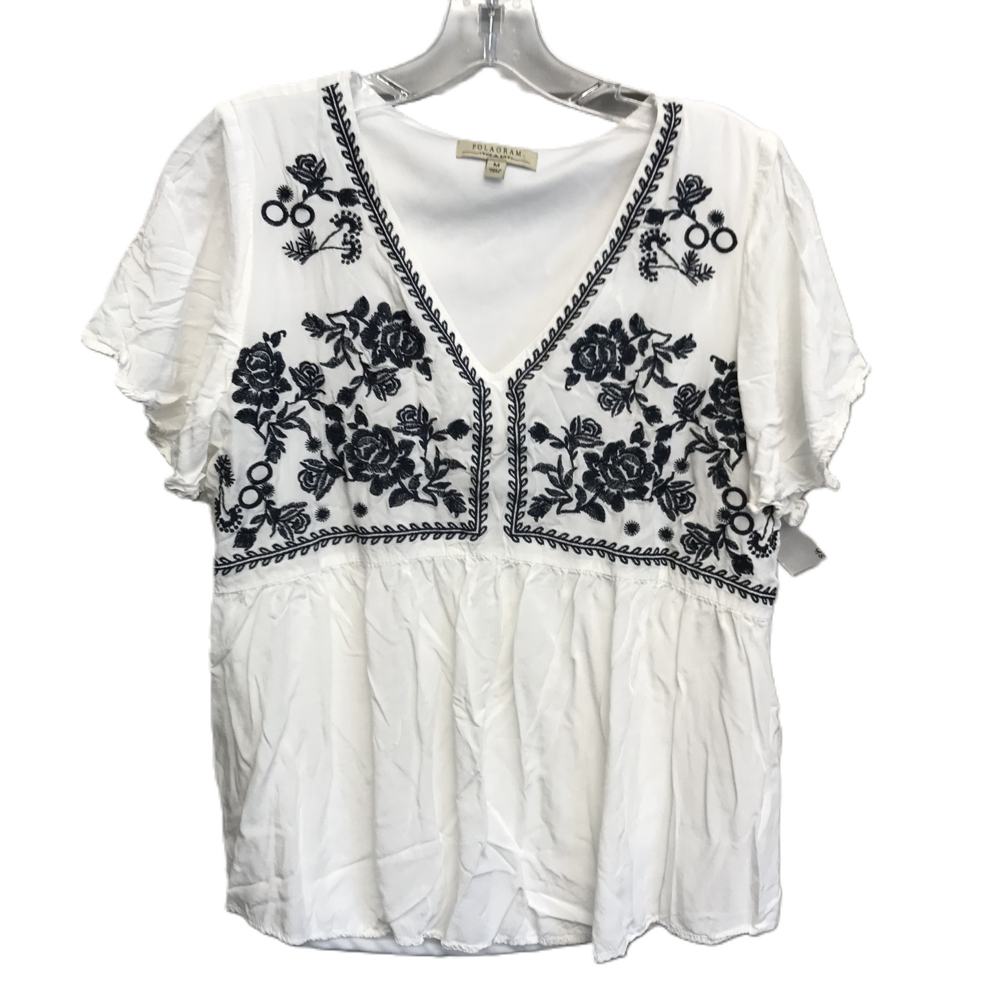 Blue & White Top Short Sleeve By Polagram, Size: M