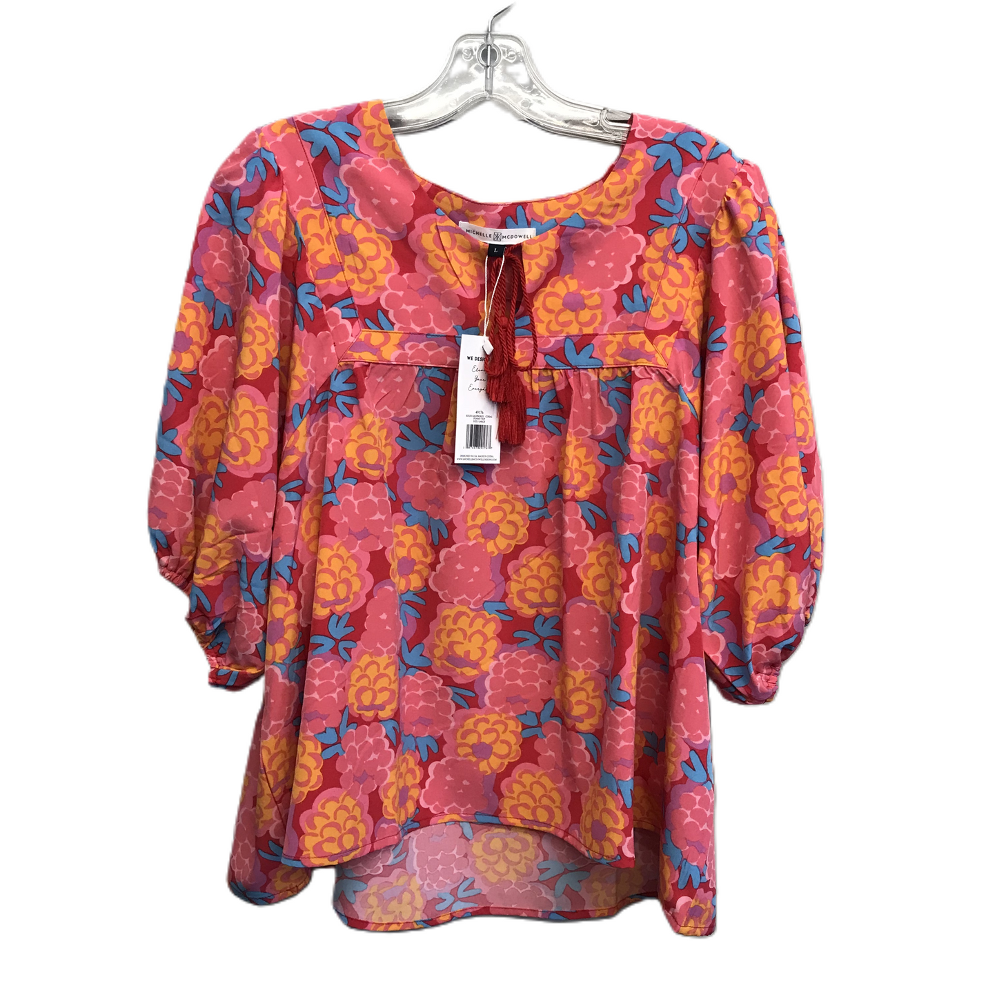 Floral Print Top 3/4 Sleeve By Michelle McDowell, Size: L