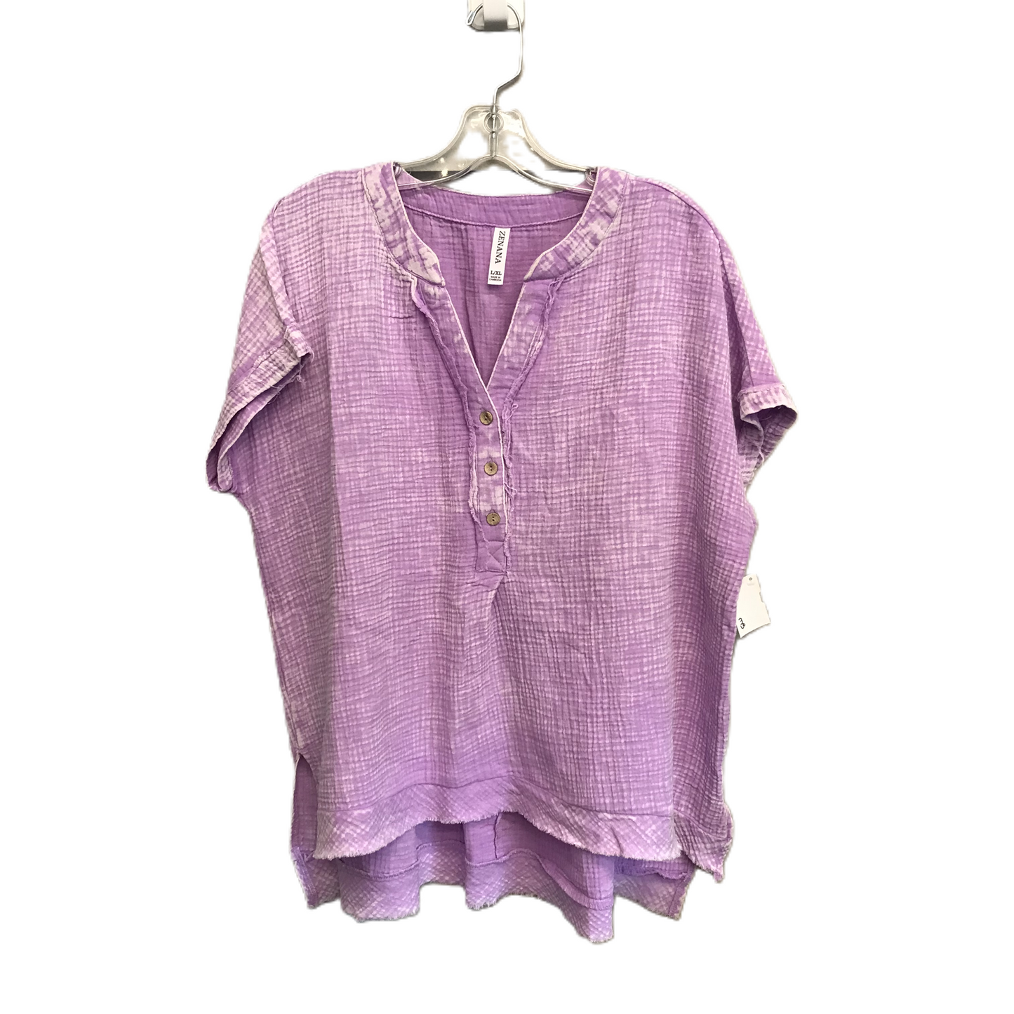 Purple Top Short Sleeve By Zenana Outfitters, Size: L