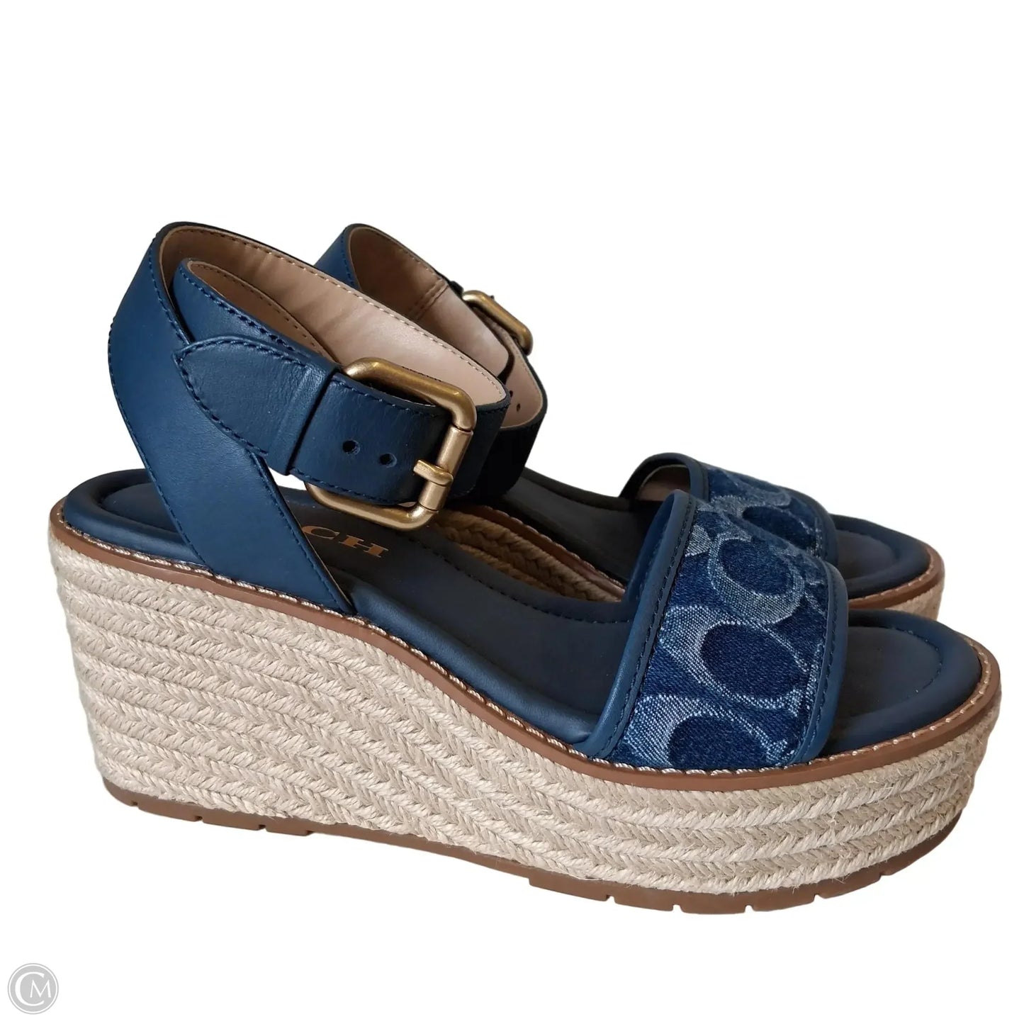Sandals Designer By Coach In Blue & Tan, Size: 5.5