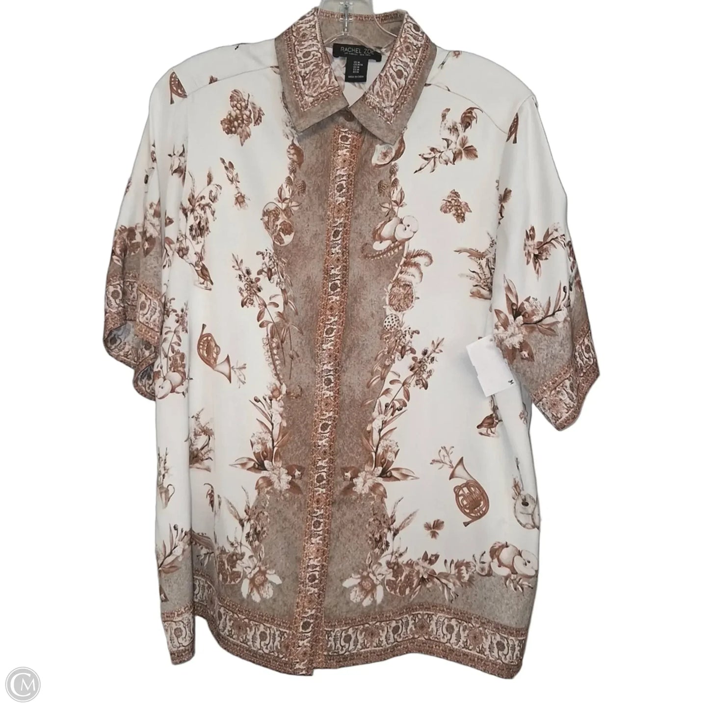 Top Short Sleeve By Rachel Zoe In Tan & White, Size: M