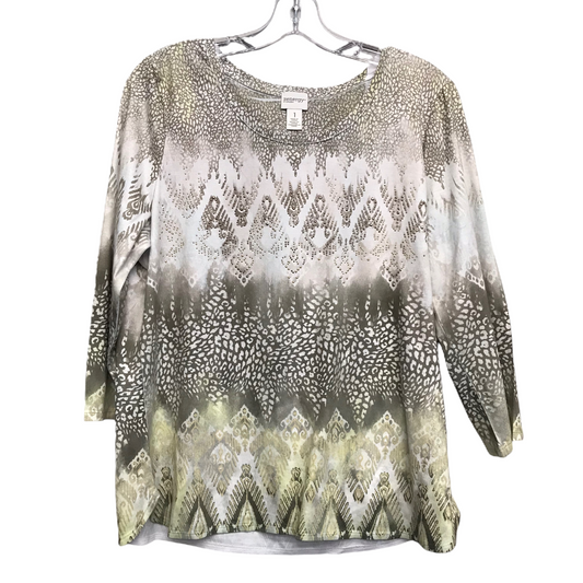 Top Long Sleeve By Zenergy By Chicos In Green & White, Size: L