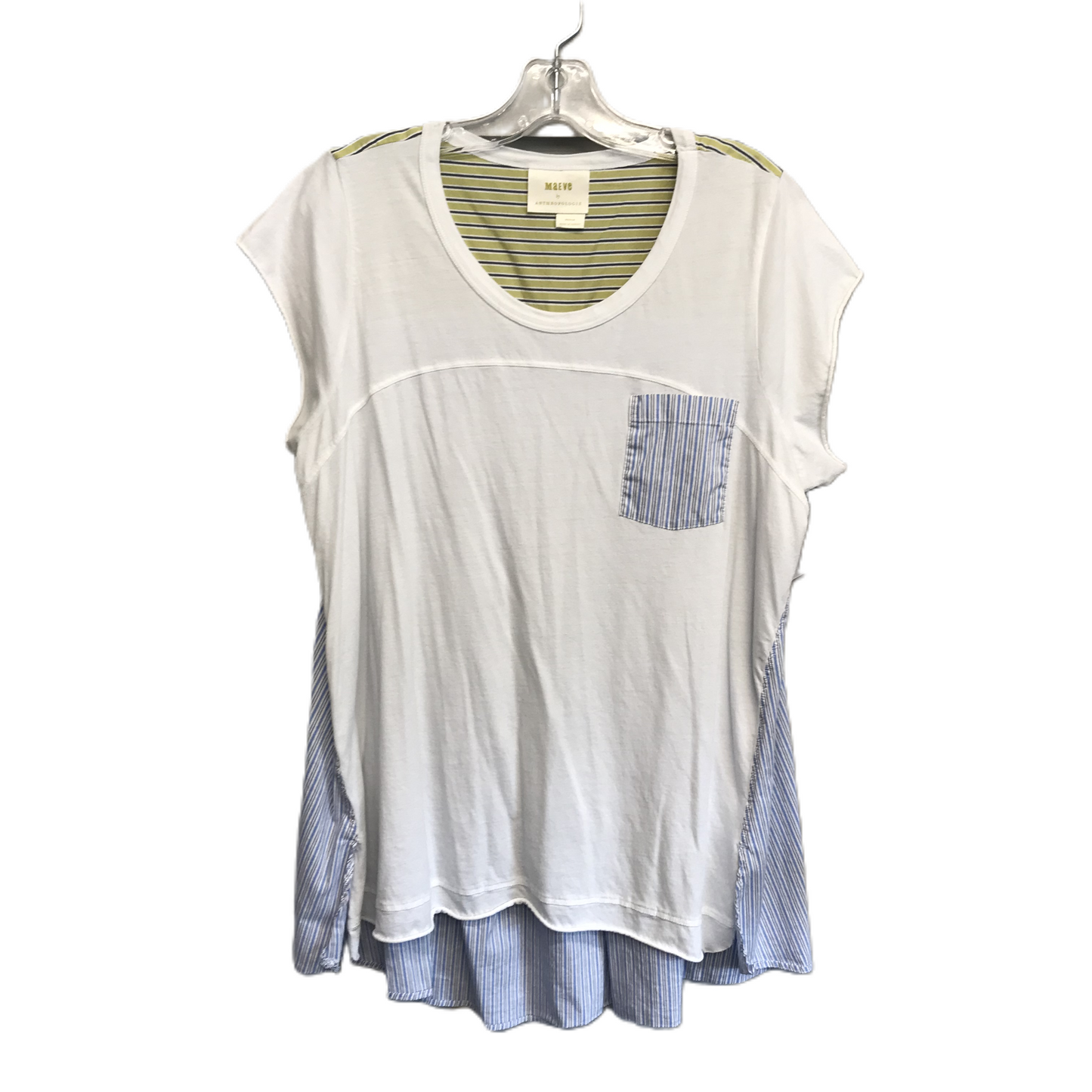 Green & White Top Short Sleeve By Maeve, Size: M