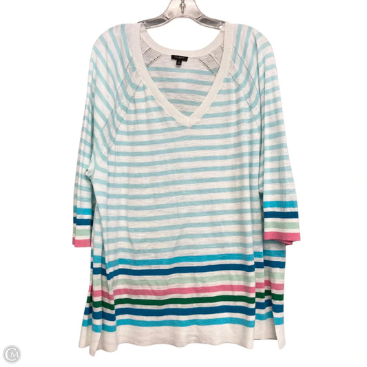 Top 3/4 Sleeve By Talbots In Blue & White, Size: 3x