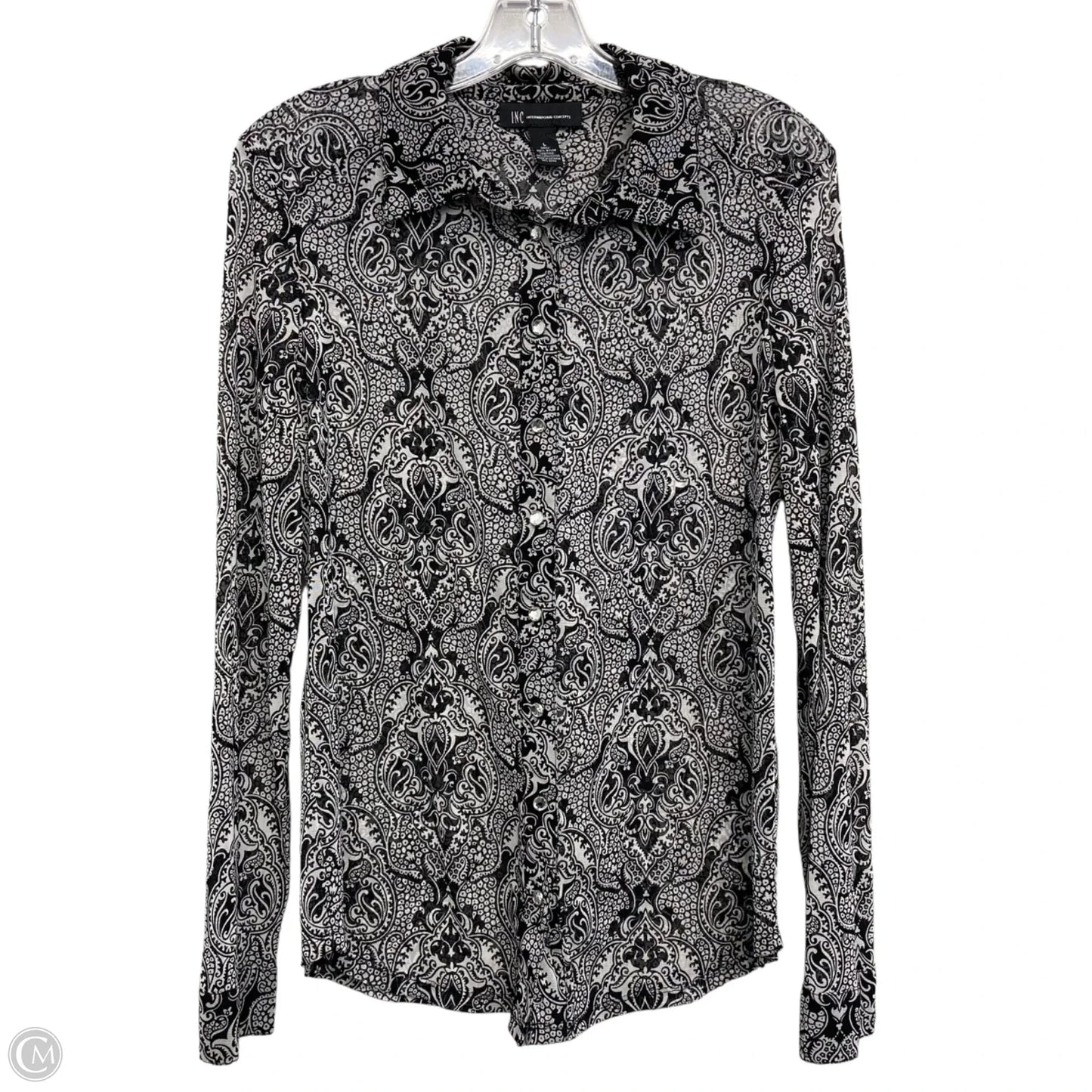 Top Long Sleeve By Inc In Black & White, Size: L