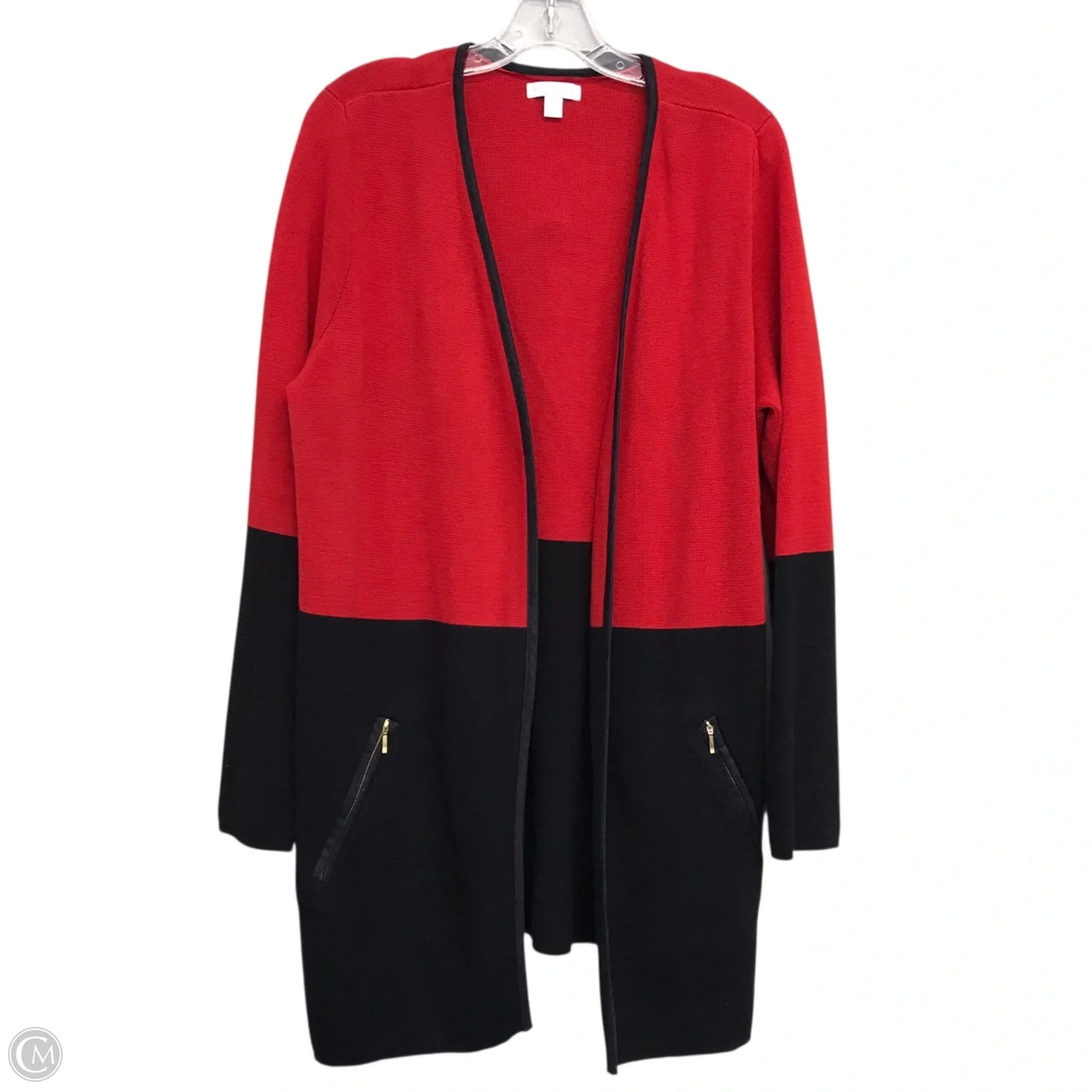 Sweater Cardigan By Charter Club In Black & Red, Size: L