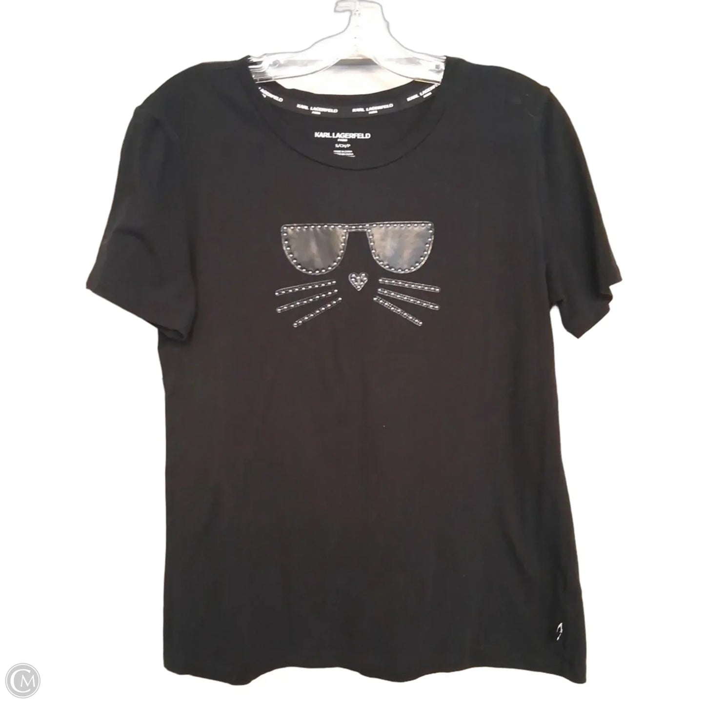 Top Short Sleeve Designer By Karl Lagerfeld In Black, Size: S