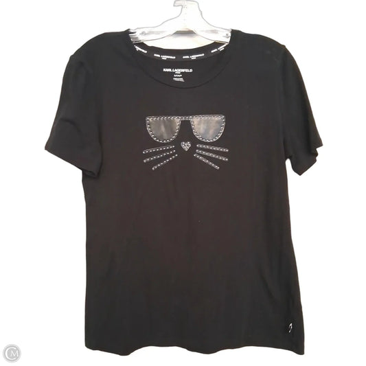 Top Short Sleeve Designer By Karl Lagerfeld In Black, Size: S