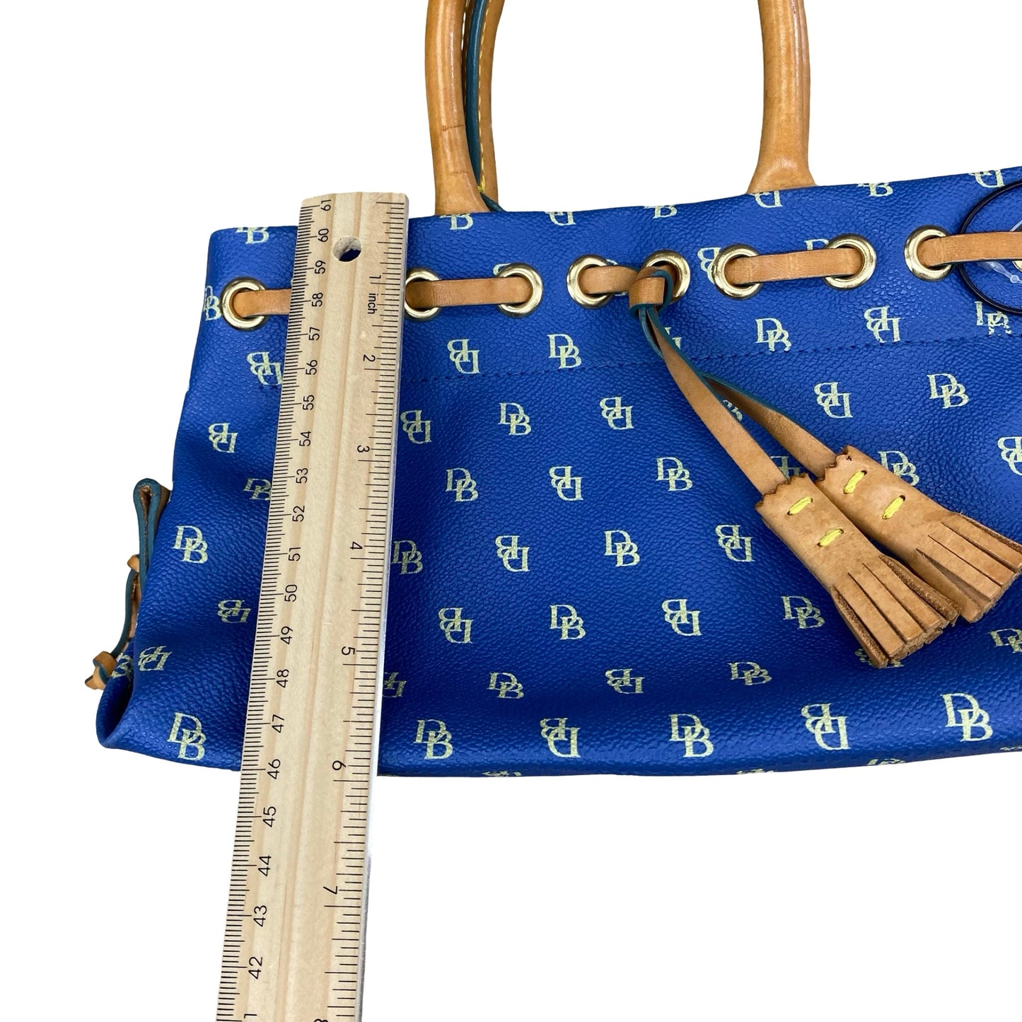 Handbag Designer By Dooney And Bourke In Blue & Tan, Size:Small