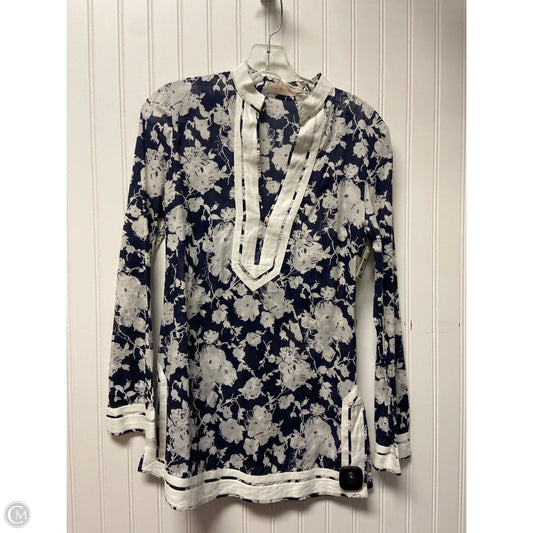 Top Long Sleeve Designer By Tory Burch In Blue & White, Size: S