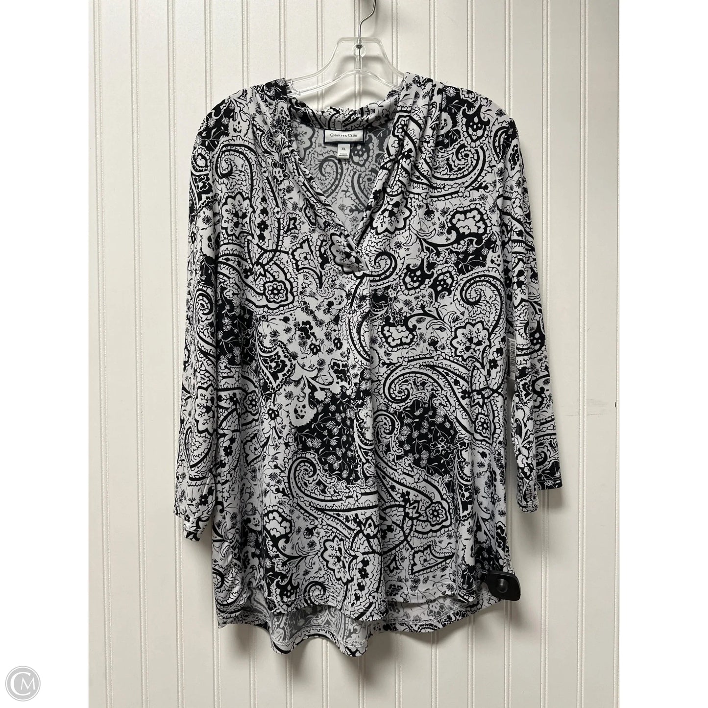 Top 3/4 Sleeve By Charter Club In Black & White, Size: Xl