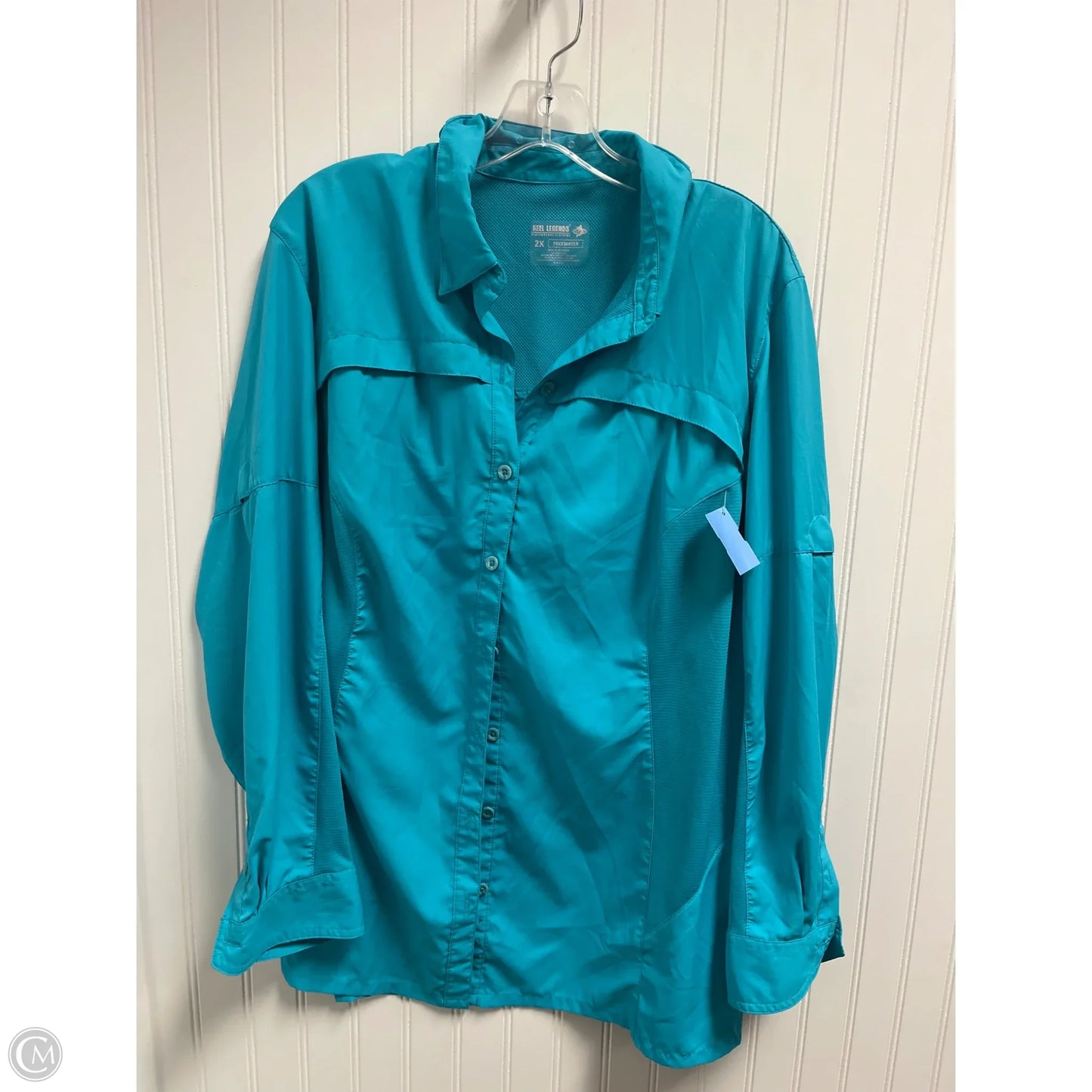 Athletic Top Long Sleeve Collar By Reel Legends In Blue, Size: 2x