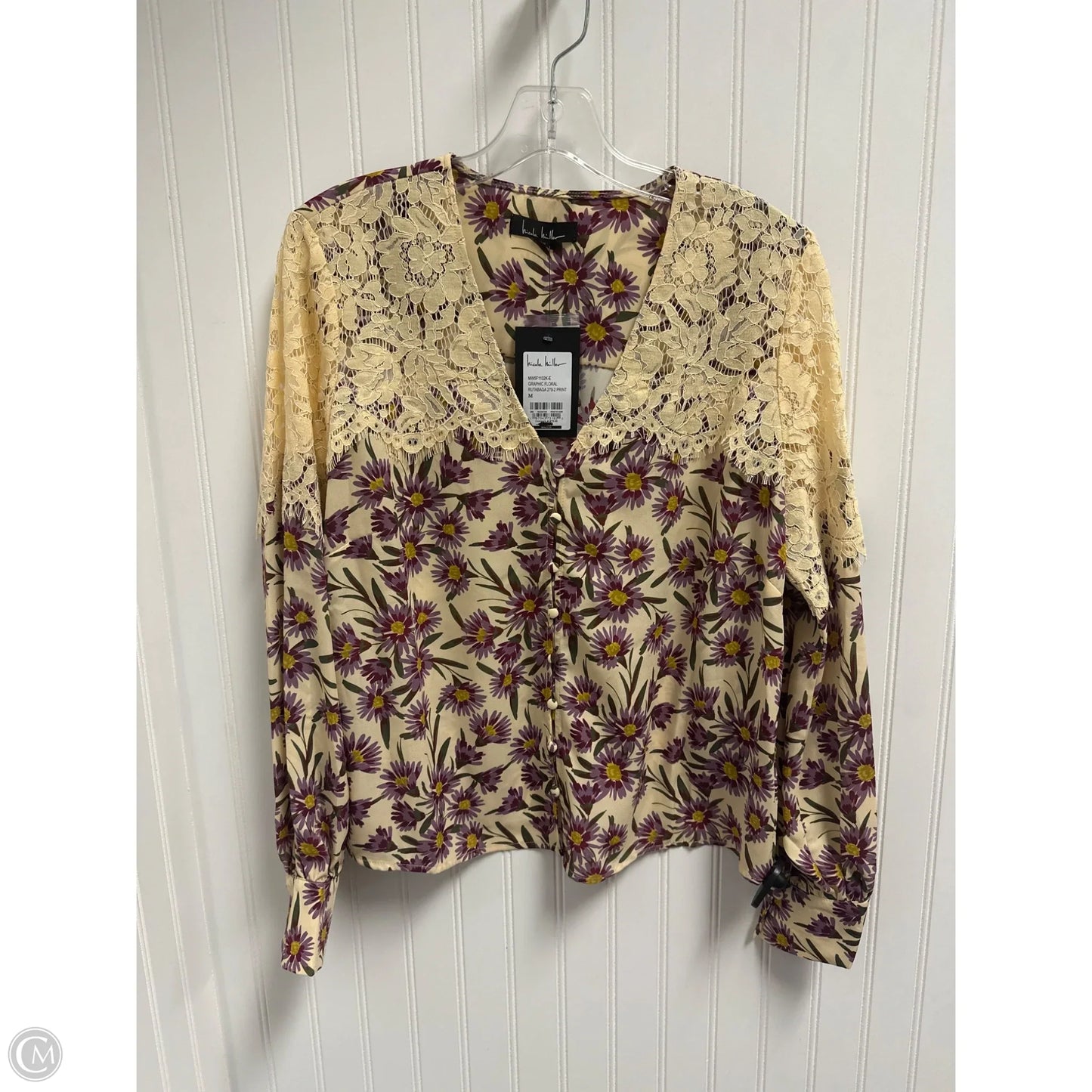 Top Long Sleeve By Nicole Miller In Floral Print, Size: M